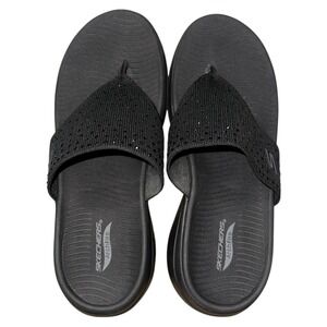 Skechers Arch Fit Thong Sandals Black Comfort Slides Womens 7 Flip Flop Beach
